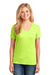 Port & Company LPC54V Womens Core Short Sleeve V-Neck T-Shirt Neon Yellow Front