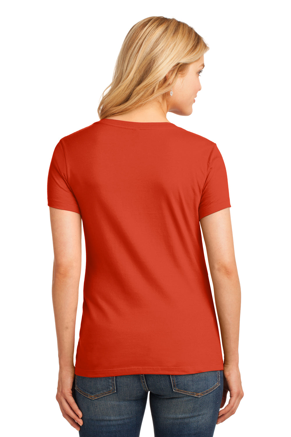 Port & Company LPC54V Womens Core Short Sleeve V-Neck T-Shirt Orange Back