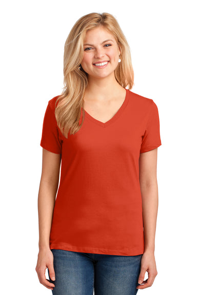 Port & Company LPC54V Womens Core Short Sleeve V-Neck T-Shirt Orange Front