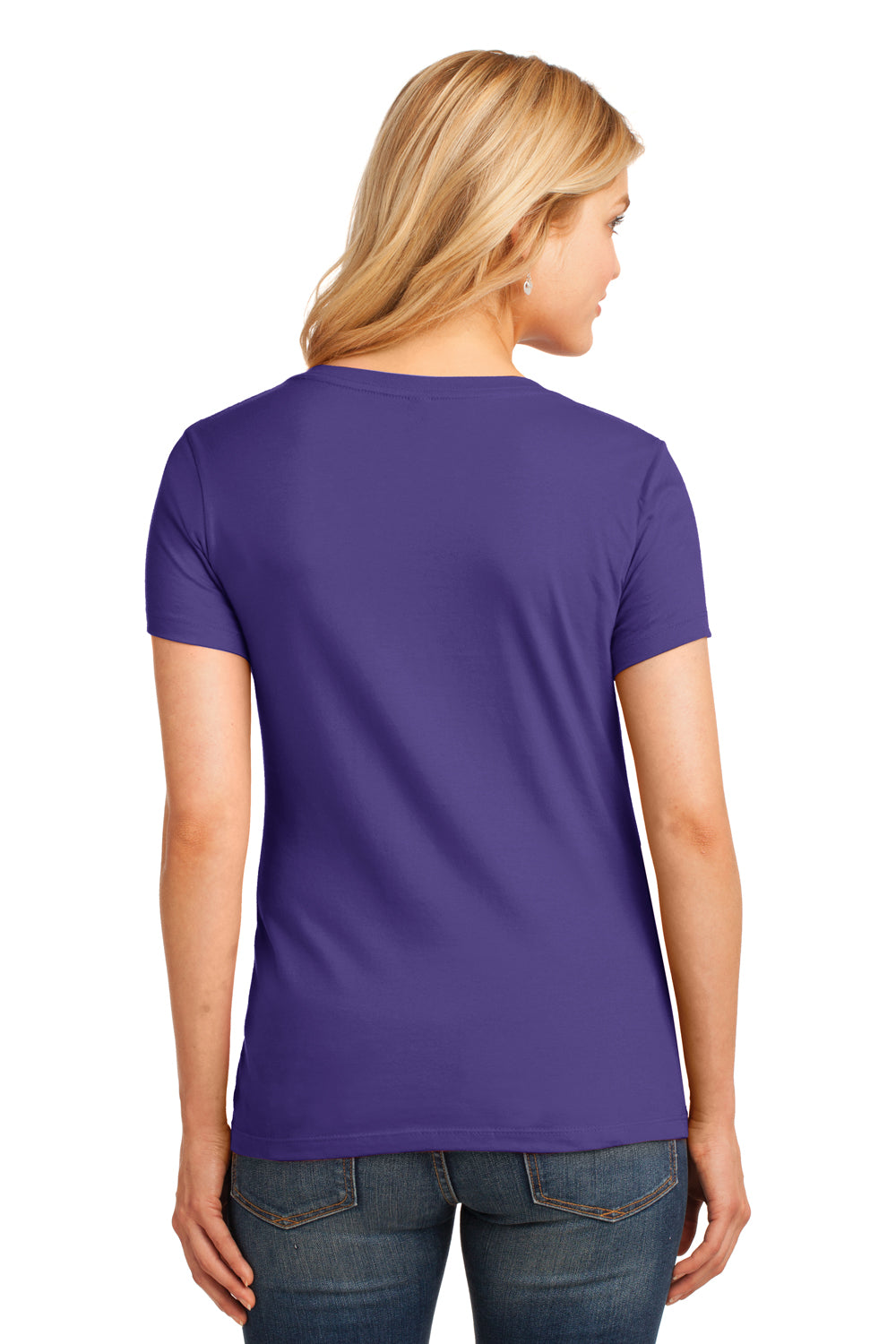 Port & Company LPC54V Womens Core Short Sleeve V-Neck T-Shirt Purple Back