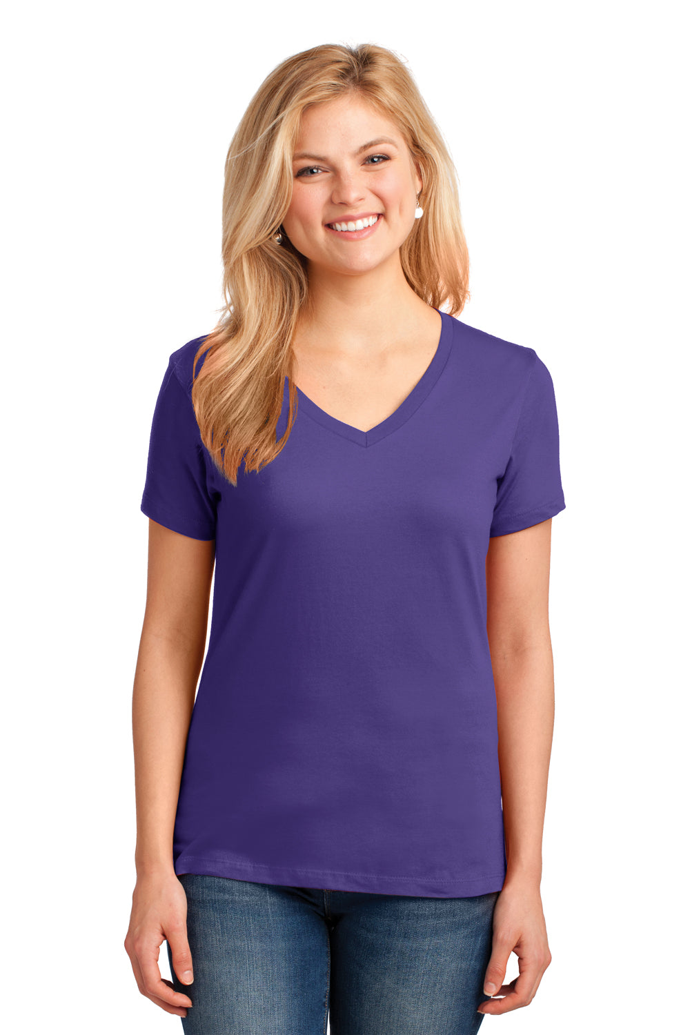 Port & Company LPC54V Womens Core Short Sleeve V-Neck T-Shirt Purple Front