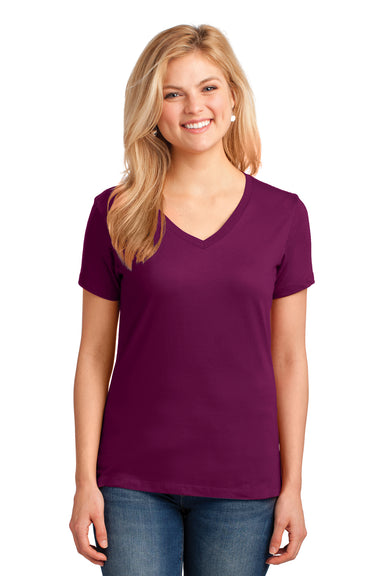 Port & Company LPC54V Womens Core Short Sleeve V-Neck T-Shirt Raspberry Purple Front