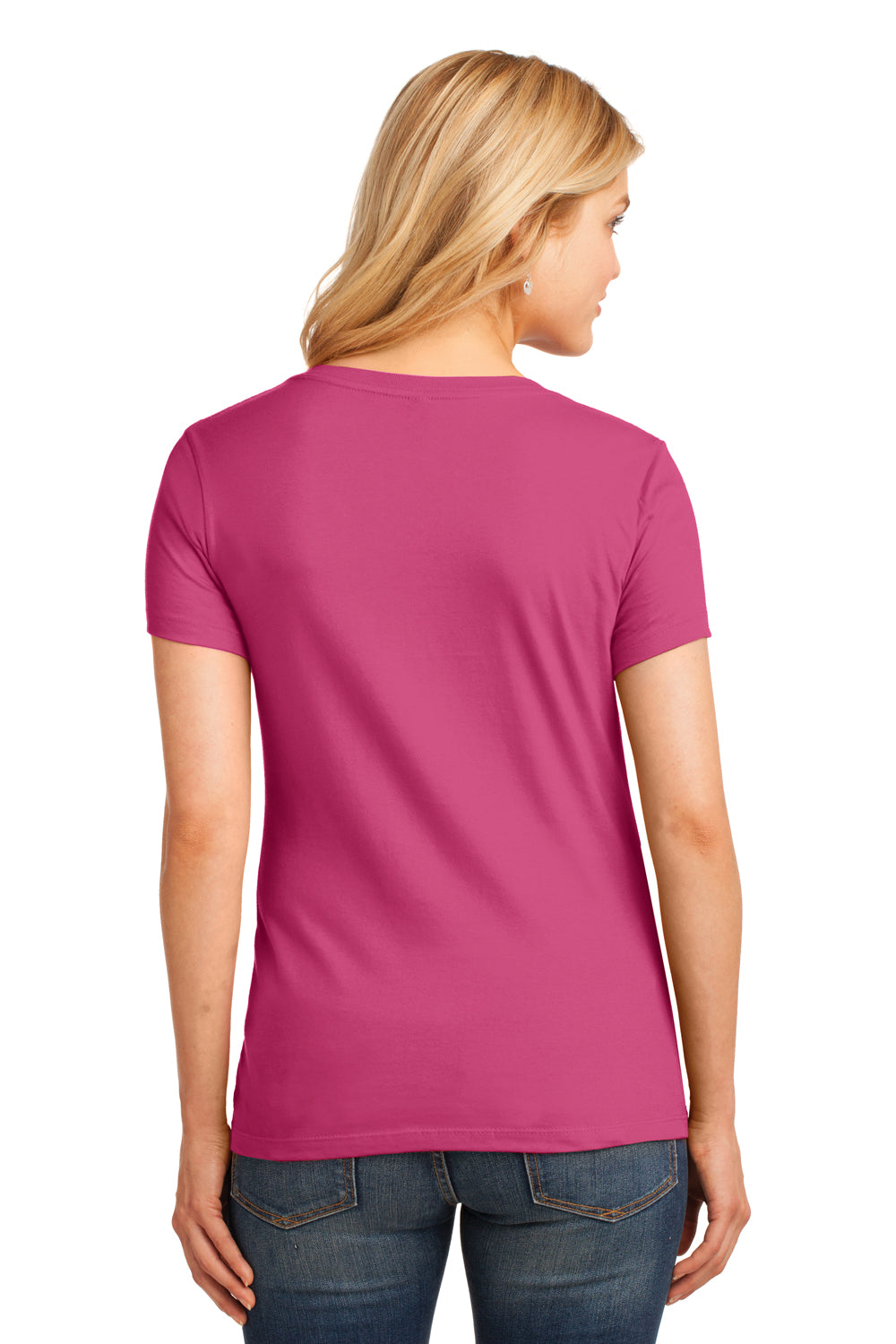 Port & Company LPC54V Womens Core Short Sleeve V-Neck T-Shirt Sangria Pink Back