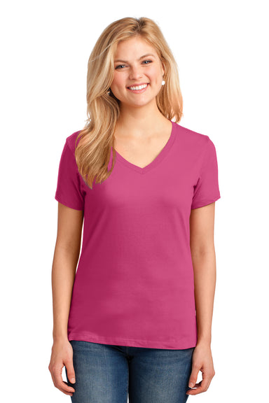 Port & Company LPC54V Womens Core Short Sleeve V-Neck T-Shirt Sangria Pink Front