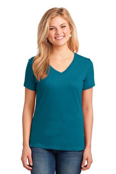 Port & Company LPC54V Womens Core Short Sleeve V-Neck T-Shirt Teal Blue Front