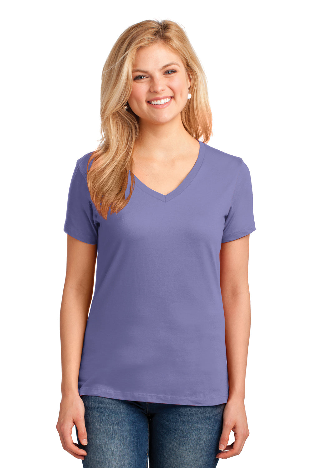 Port & Company LPC54V Womens Core Short Sleeve V-Neck T-Shirt Violet Purple Front