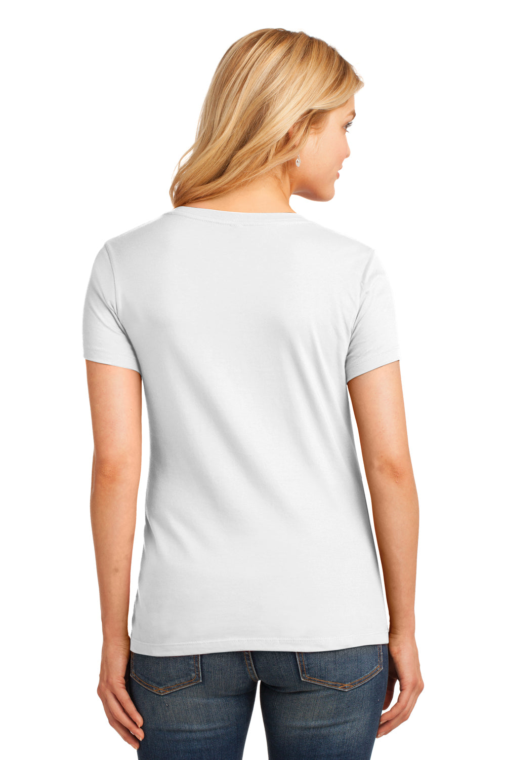 Port & Company LPC54V Womens Core Short Sleeve V-Neck T-Shirt White Back