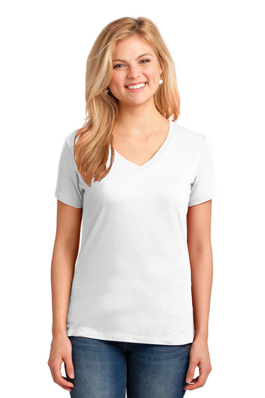 Port & Company LPC54V Womens Core Short Sleeve V-Neck T-Shirt White Front