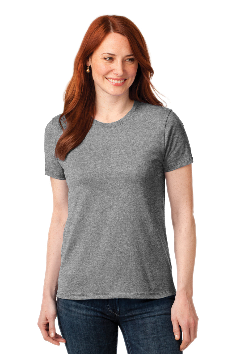 Port & Company LPC55 Womens Core Short Sleeve Crewneck T-Shirt Heather Grey Front