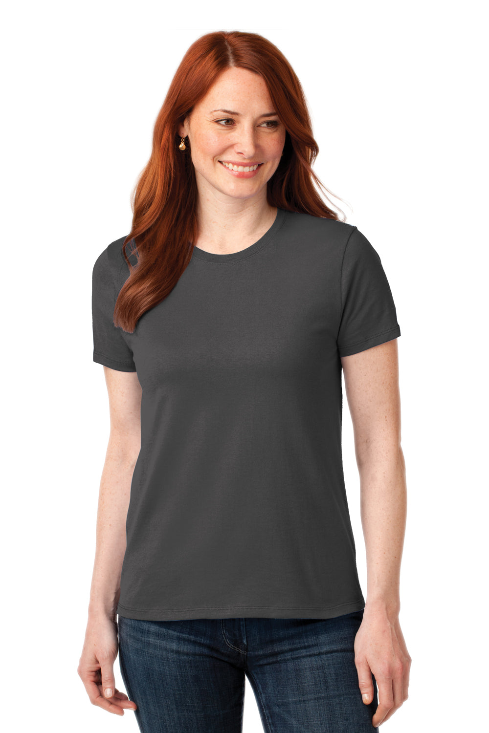 Port & Company LPC55 Womens Core Short Sleeve Crewneck T-Shirt Charcoal Grey Front