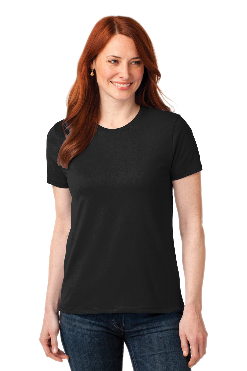 Port & Company LPC55 Womens Core Short Sleeve Crewneck T-Shirt Black Front