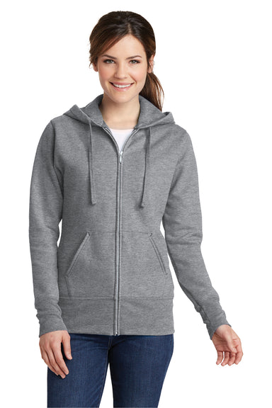Port & Company LPC78ZH Womens Core Fleece Full Zip Hooded Sweatshirt Hoodie Heather Grey Front