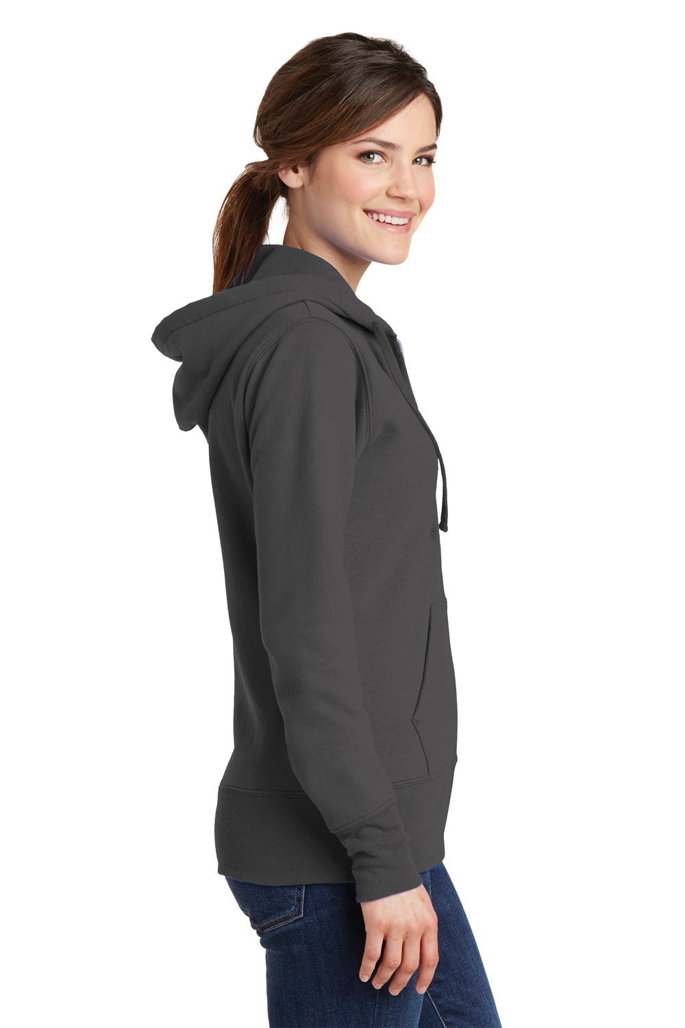 Port & Company LPC78ZH Womens Core Fleece Full Zip Hooded Sweatshirt Hoodie Charcoal Grey Side