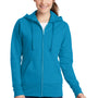 Port & Company Womens Core Pill Resistant Fleece Full Zip Hooded Sweatshirt Hoodie - Neon Blue