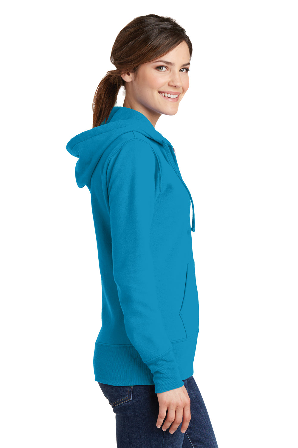 Port & Company LPC78ZH Womens Core Fleece Full Zip Hooded Sweatshirt Hoodie Neon Blue Side