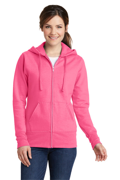 Port & Company LPC78ZH Womens Core Fleece Full Zip Hooded Sweatshirt Hoodie Neon Pink Front