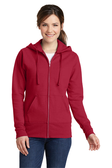 Port & Company LPC78ZH Womens Core Fleece Full Zip Hooded Sweatshirt Hoodie Red Front