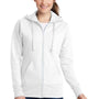 Port & Company Womens Core Pill Resistant Fleece Full Zip Hooded Sweatshirt Hoodie - White