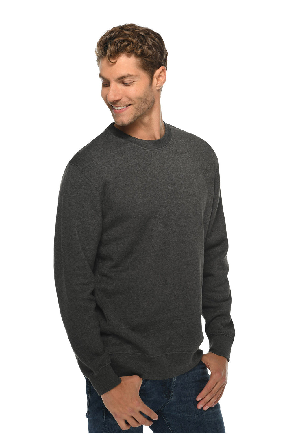 Lane Seven LS14004 Mens Premium Crewneck Sweatshirt Heather Charcoal Grey Side