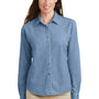 Port & Company Womens Denim Long Sleeve Button Down Shirt - Faded Blue