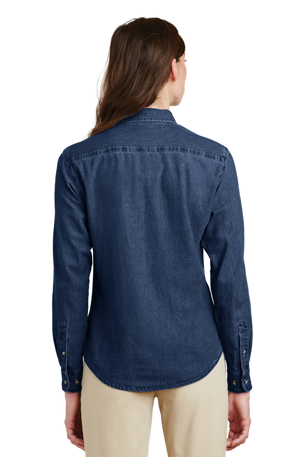 Port & Company LSP10 Womens Denim Long Sleeve Button Down Shirt Ink Blue Back