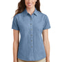 Port & Company Womens Denim Short Sleeve Button Down Shirt - Faded Blue