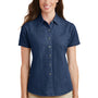 Port & Company Womens Denim Short Sleeve Button Down Shirt - Ink Blue
