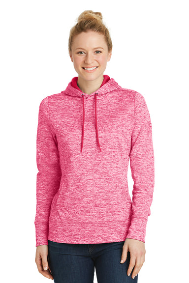 Sport-Tek LST225 Womens Electric Heather Moisture Wicking Fleece Hooded Sweatshirt Hoodie Fuchsia Pink Front