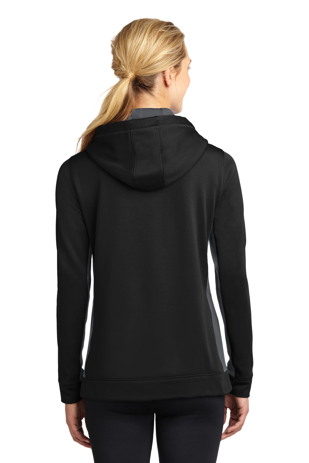 Sport-Tek LST235 Womens Sport-Wick Moisture Wicking Fleece Hooded Sweatshirt Hoodie Black/Grey Back