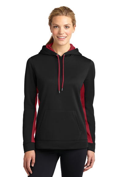 Sport-Tek LST235 Womens Sport-Wick Moisture Wicking Fleece Hooded Sweatshirt Hoodie Black/Red Front