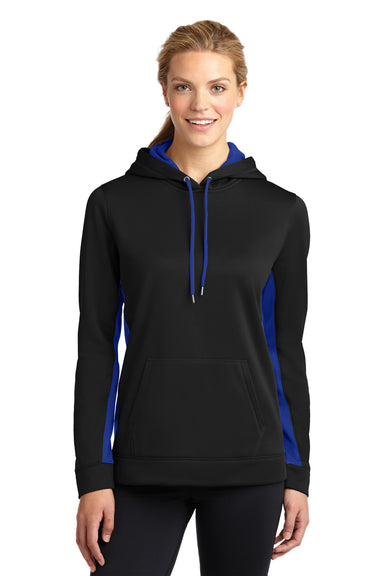Sport-Tek LST235 Womens Sport-Wick Moisture Wicking Fleece Hooded Sweatshirt Hoodie Black/Royal Blue Front