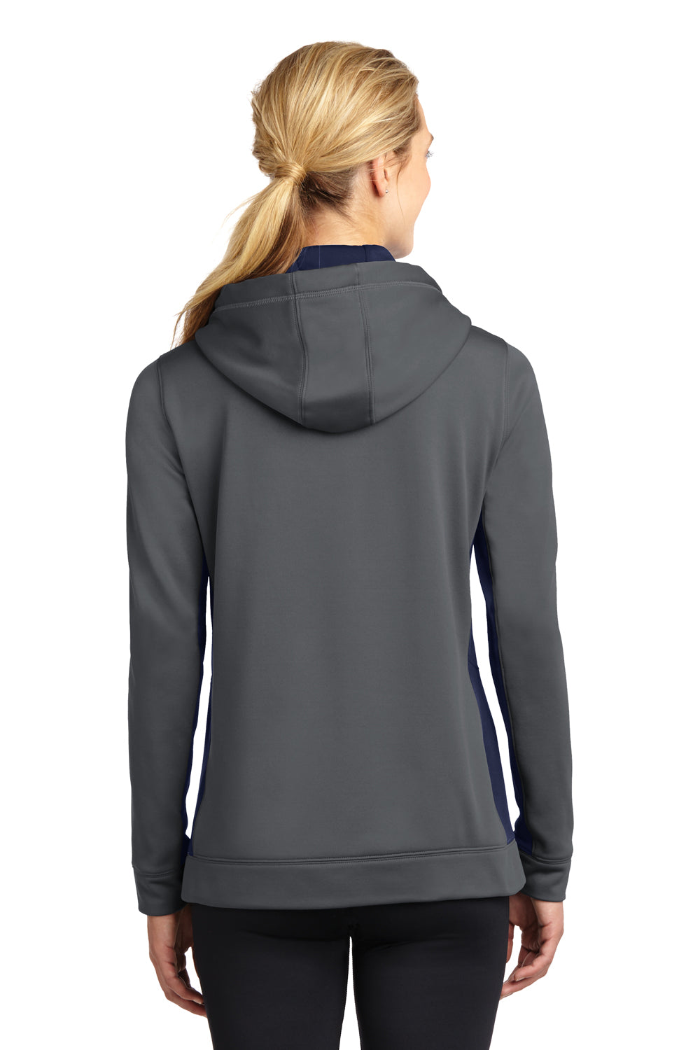 Sport-Tek LST235 Womens Sport-Wick Moisture Wicking Fleece Hooded Sweatshirt Hoodie Dark Grey/Navy Blue Back