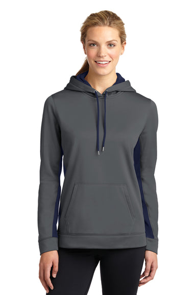 Sport-Tek LST235 Womens Sport-Wick Moisture Wicking Fleece Hooded Sweatshirt Hoodie Dark Grey/Navy Blue Front