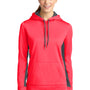 Sport-Tek Womens Sport-Wick Moisture Wicking Fleece Hooded Sweatshirt Hoodie - Hot Coral Pink/Dark Smoke Grey - Closeout