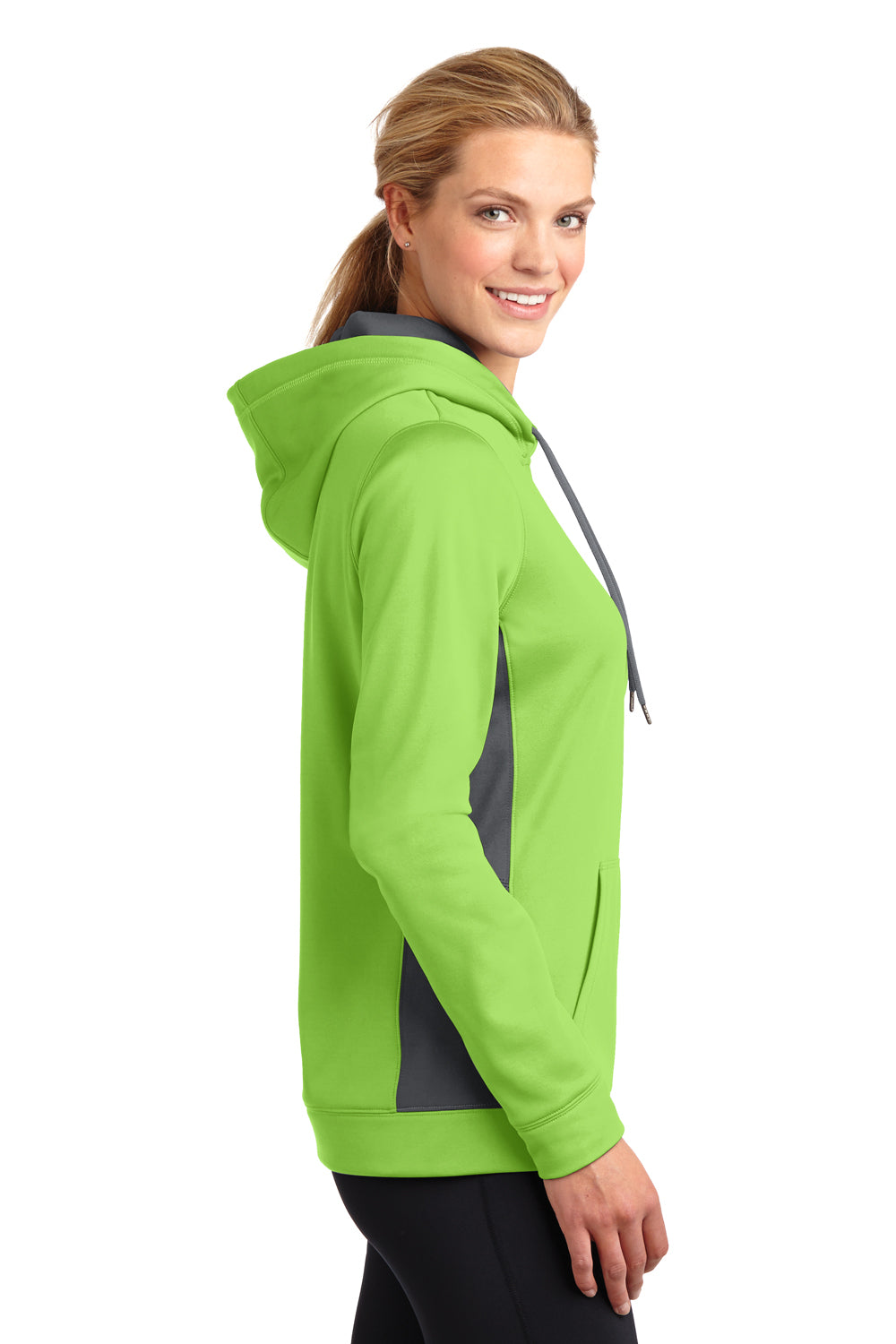 Sport-Tek LST235 Womens Sport-Wick Moisture Wicking Fleece Hooded Sweatshirt Hoodie Lime Green/Grey Side