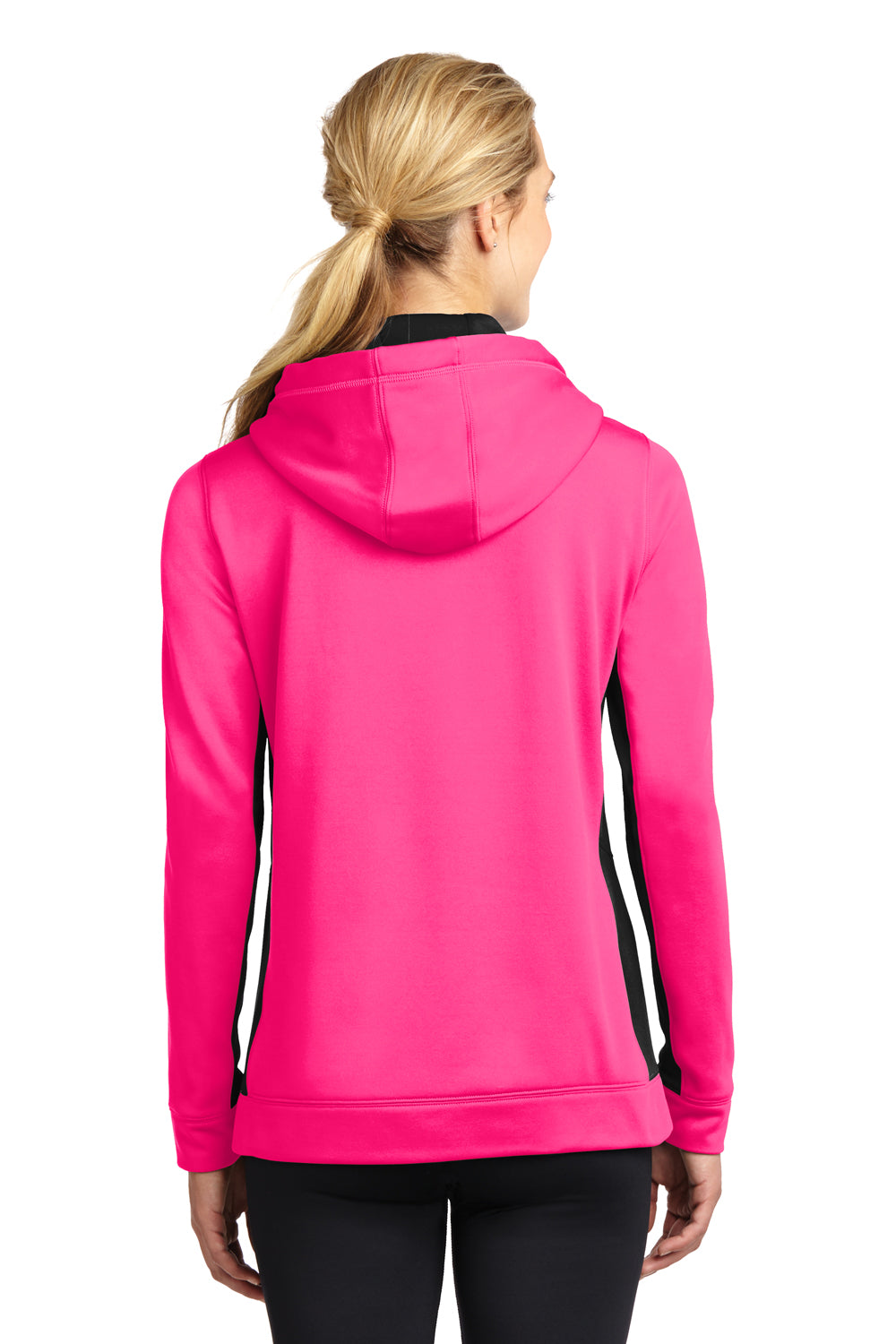 Sport-Tek LST235 Womens Sport-Wick Moisture Wicking Fleece Hooded Sweatshirt Hoodie Neon Pink/Black Back