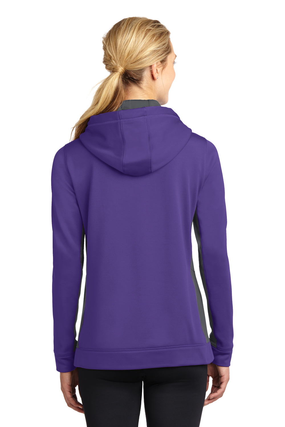 Sport-Tek LST235 Womens Sport-Wick Moisture Wicking Fleece Hooded Sweatshirt Hoodie Purple/Grey Back