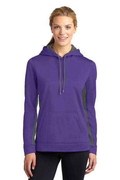 Sport-Tek LST235 Womens Sport-Wick Moisture Wicking Fleece Hooded Sweatshirt Hoodie Purple/Grey Front