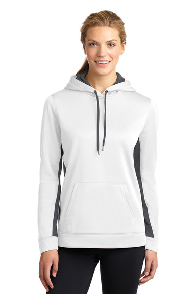 Sport-Tek LST235 Womens Sport-Wick Moisture Wicking Fleece Hooded Sweatshirt Hoodie White/Grey Front