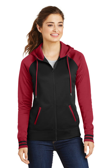 Sport-Tek LST236 Womens Sport-Wick Moisture Wicking Fleece Hooded Sweatshirt Hoodie Black/Red Front
