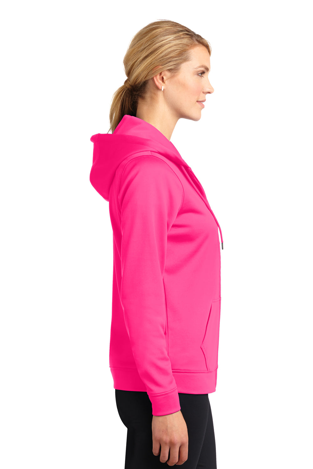 Sport-Tek LST238 Womens Sport-Wick Moisture Wicking Fleece Full Zip Hooded Sweatshirt Hoodie Neon Pink Side