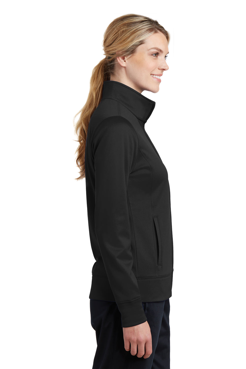 Sport-Tek LST241 Womens Sport-Wick Moisture Wicking Fleece Full Zip Sweatshirt Black Side