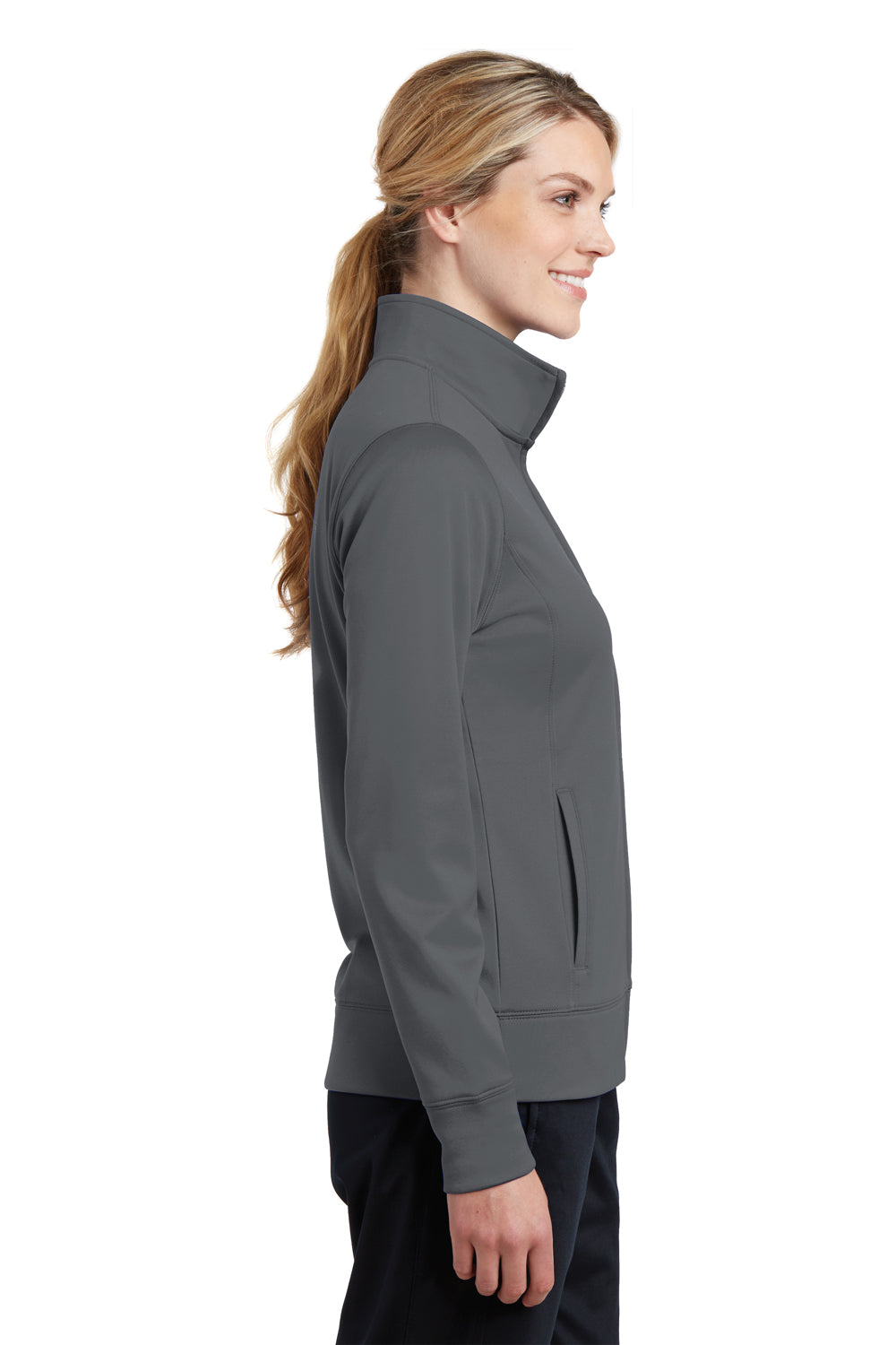 Sport-Tek LST241 Womens Sport-Wick Moisture Wicking Fleece Full Zip Sweatshirt Dark Grey Side