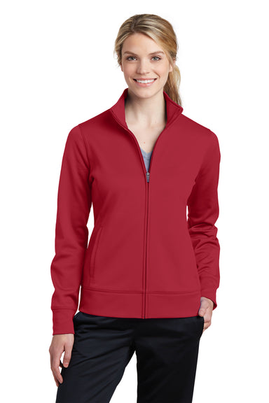 Sport-Tek LST241 Womens Sport-Wick Moisture Wicking Fleece Full Zip Sweatshirt Red Front