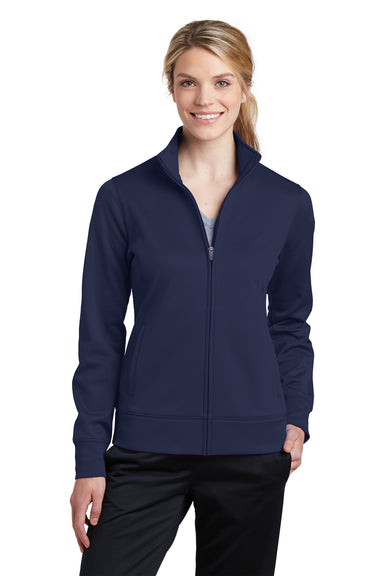 Sport-Tek LST241 Womens Sport-Wick Moisture Wicking Fleece Full Zip Sweatshirt Navy Blue Front