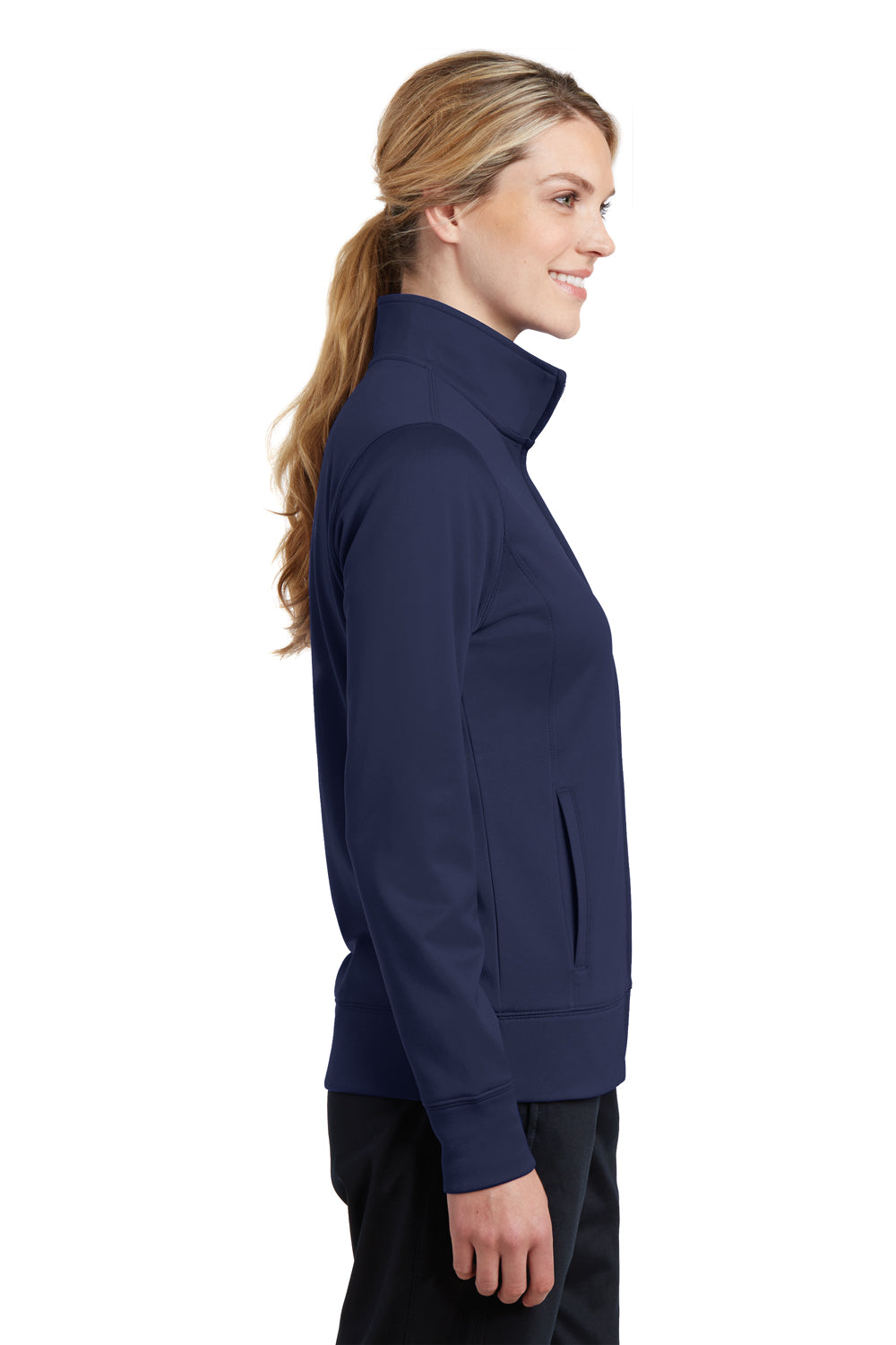 Sport-Tek LST241 Womens Sport-Wick Moisture Wicking Fleece Full Zip Sweatshirt Navy Blue Side