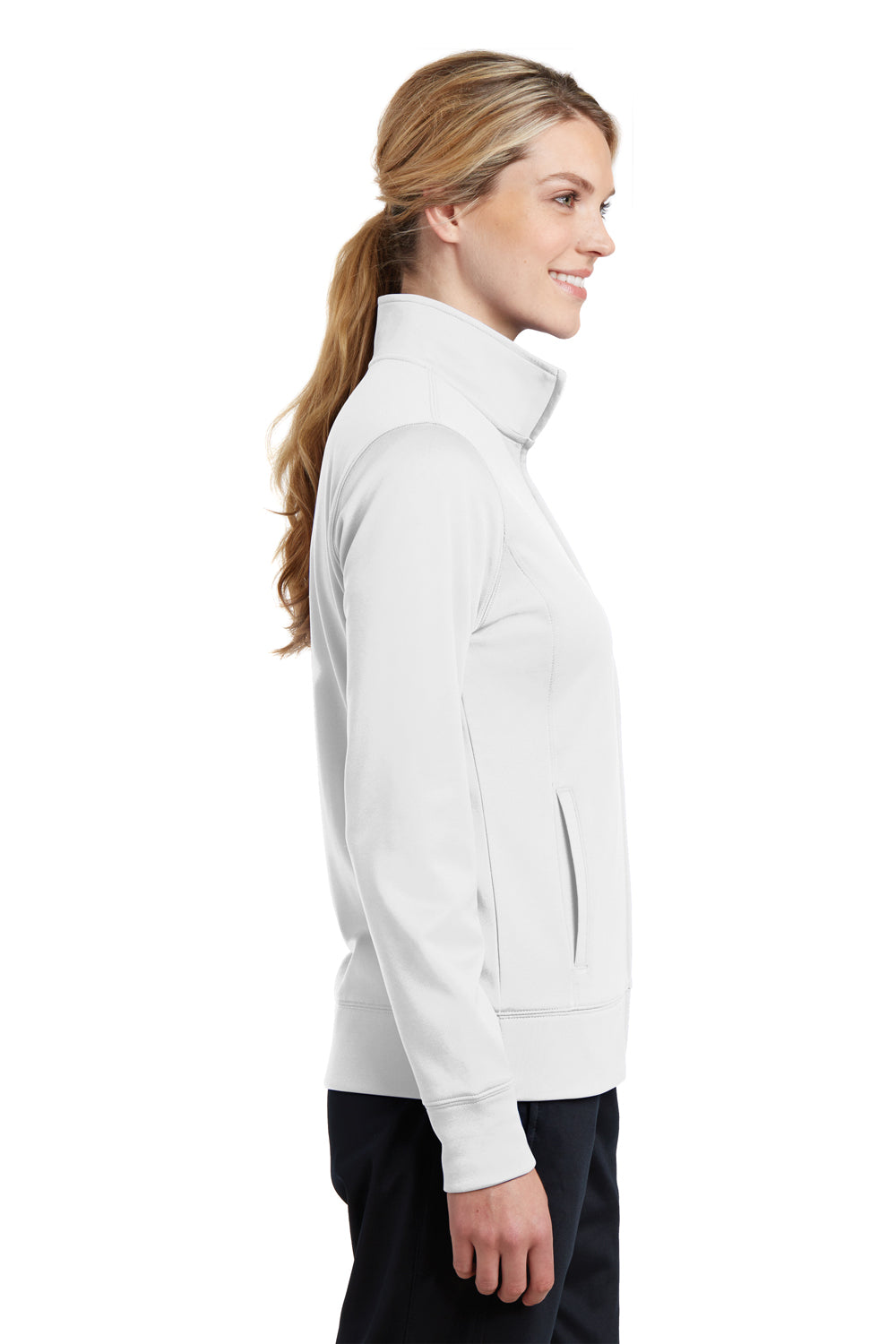 Sport-Tek LST241 Womens Sport-Wick Moisture Wicking Fleece Full Zip Sweatshirt White Side