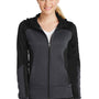 Sport-Tek Womens Moisture Wicking Full Zip Tech Fleece Hooded Jacket - Black/Heather Graphite Grey