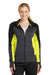 Sport-Tek LST245 Womens Moisture Wicking Full Zip Tech Fleece Hooded Jacket Black/Grey/Citron Green Front