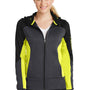 Sport-Tek Womens Moisture Wicking Full Zip Tech Fleece Hooded Jacket - Black/Heather Graphite Grey/Citron Green - Closeout